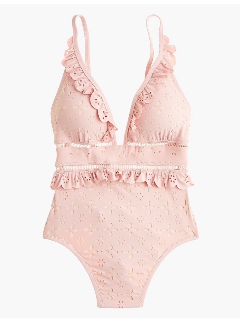 NWOT J. Crew Blush Pink Ruffle One-Piece Swimsuit Size 10